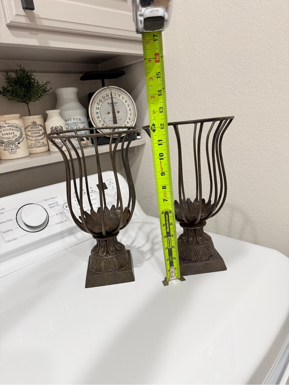 Vintage Rustic Elegance Openwork Metal Urn Pair Candle Holders - Picture 12 of 17